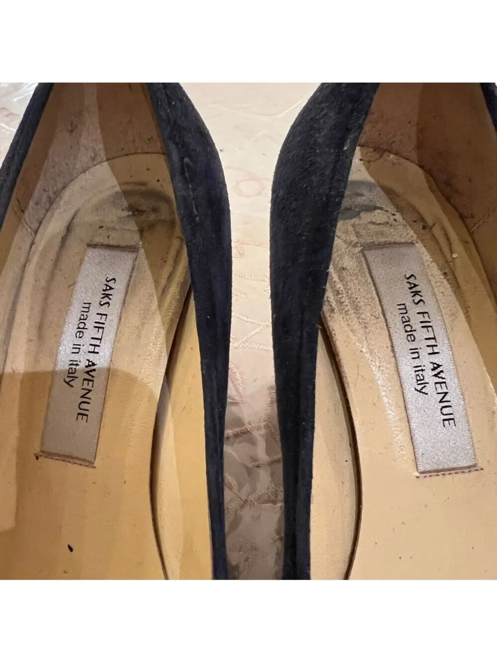 Saks Fifth Avenue Navy Suede & Snakeskin Toe Cap Heels